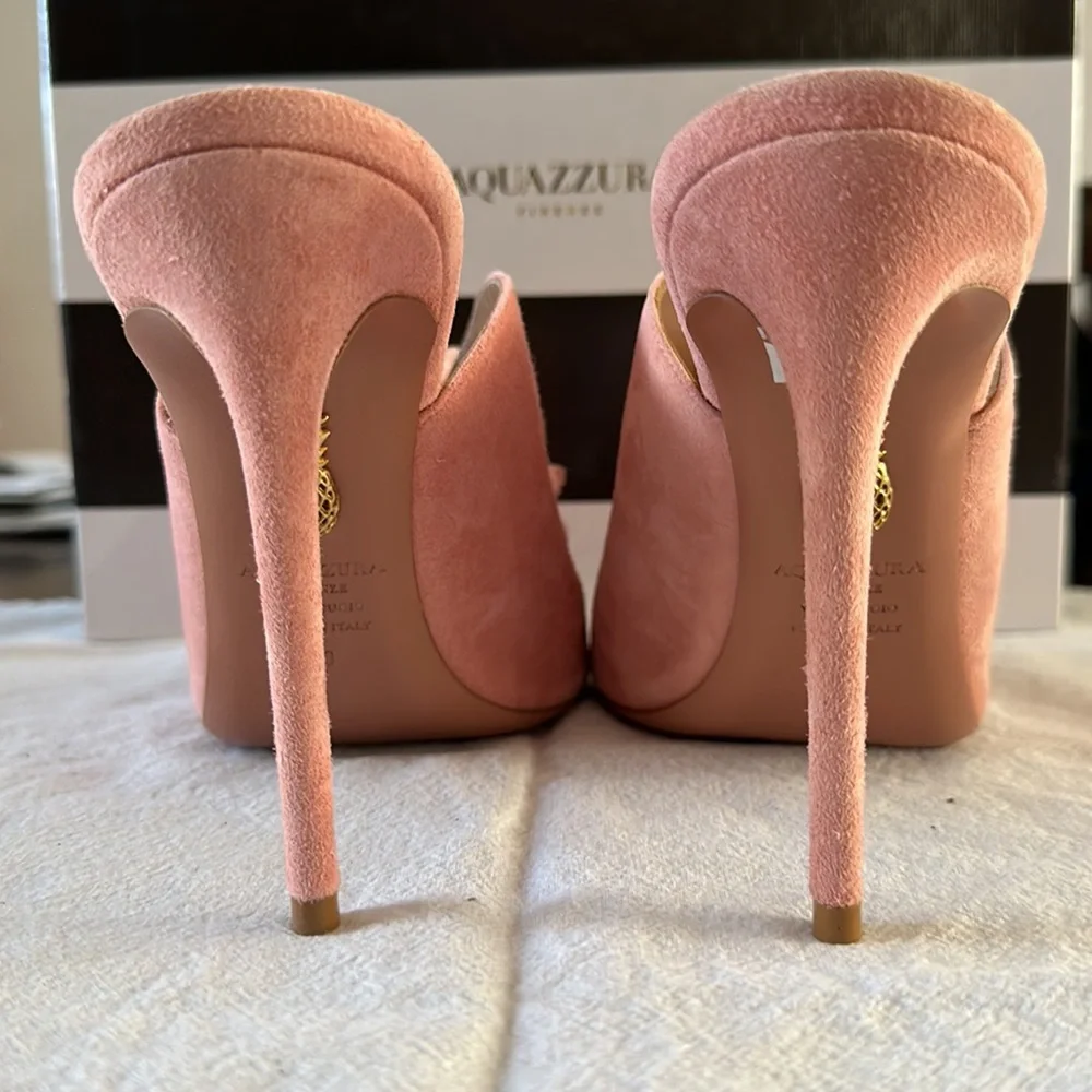 Aquazurra Pink Suede Mules - Picture 4 of 6